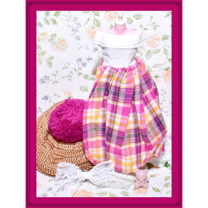 Neo Blythe Doll Outfit Handmade Dealer Pullip 1/6 Clothes Plaid Hat Dress Set